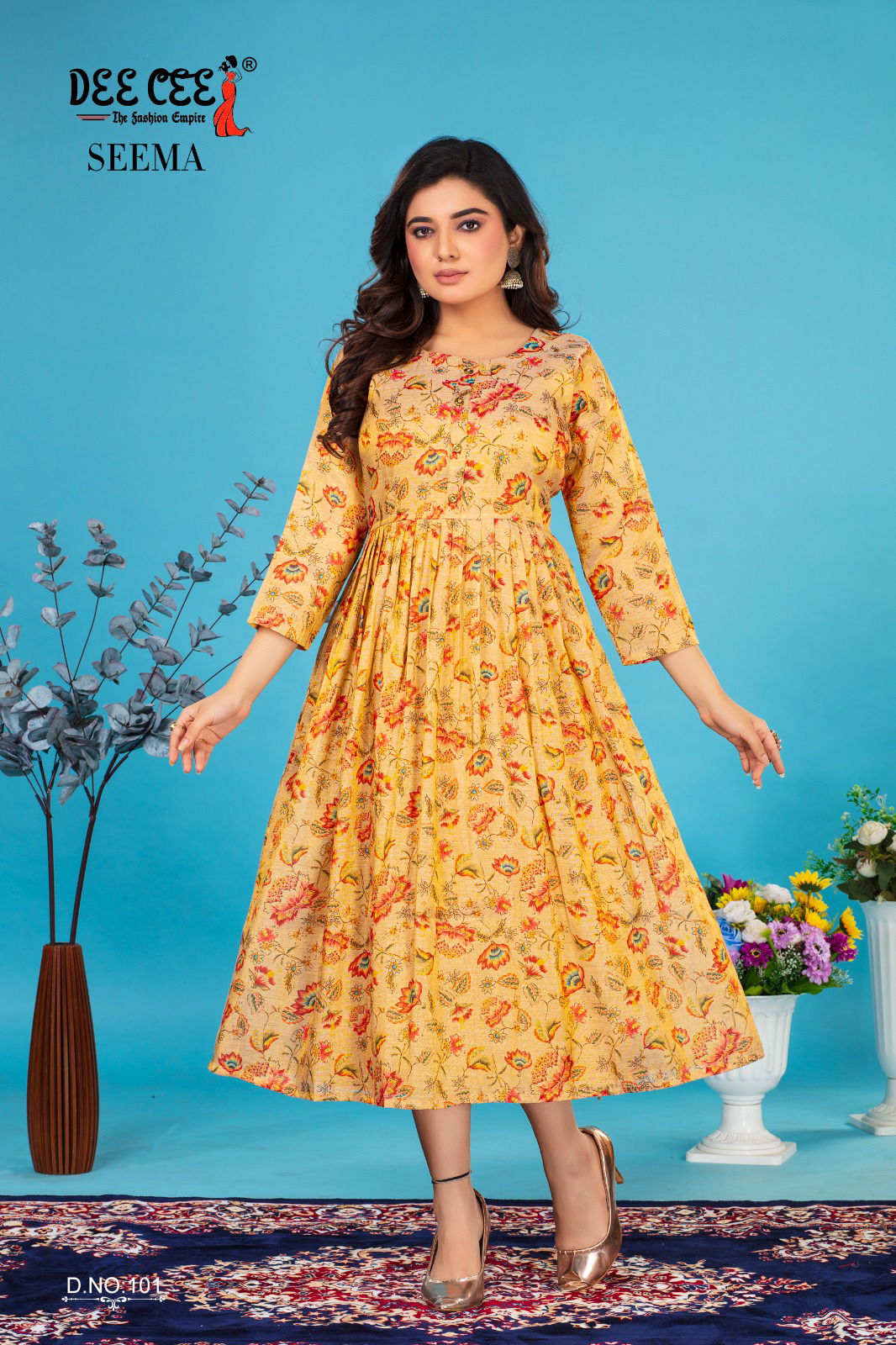 Seema By Deecee Long Ghera Silk Digital Printed Kurtis Wholesale Clothing Suppliers In India
